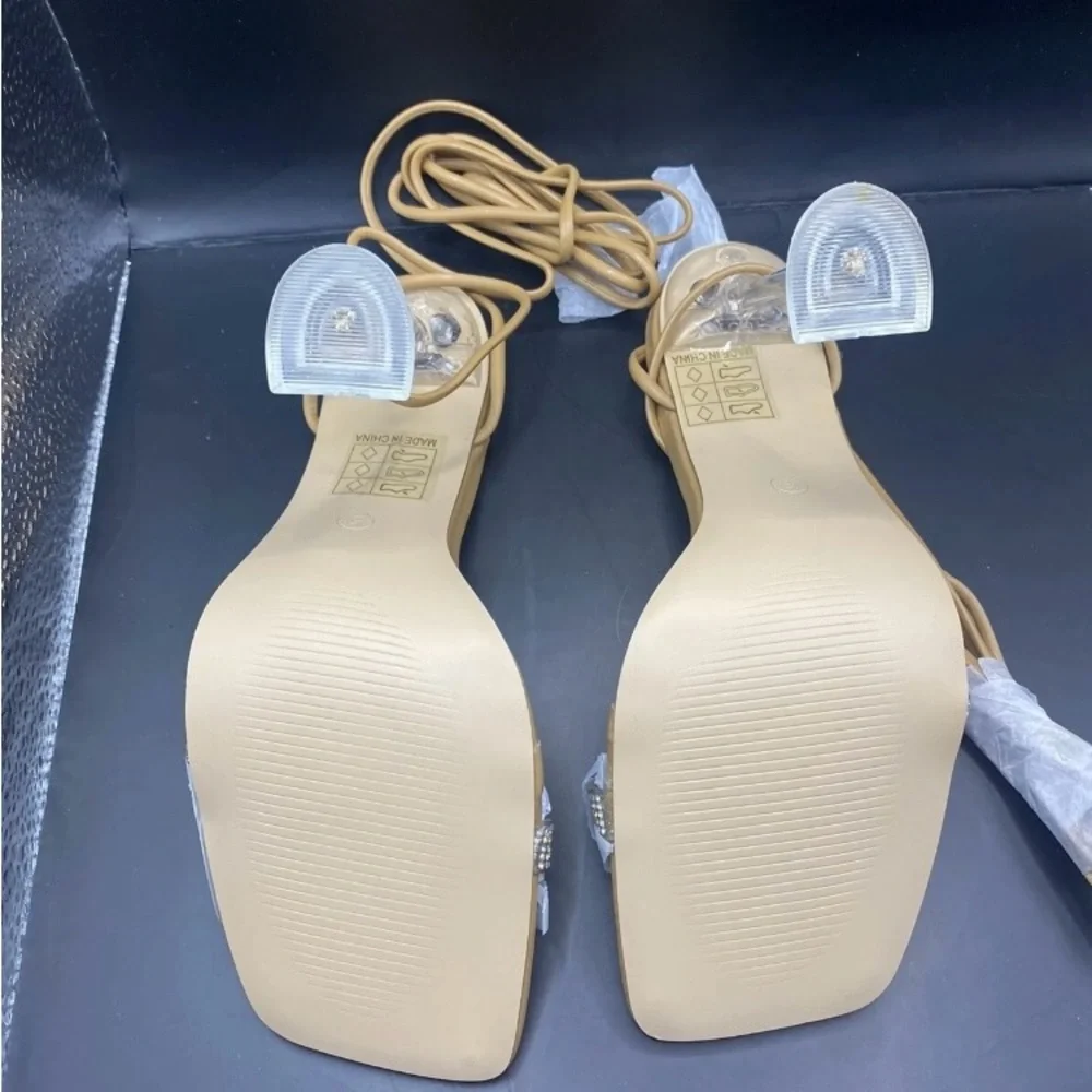 Public Desire- Fawn Heel Sandals w/Ankle Tie- Women’s 7-Color: Beige-NEW!! - Picture 8 of 11